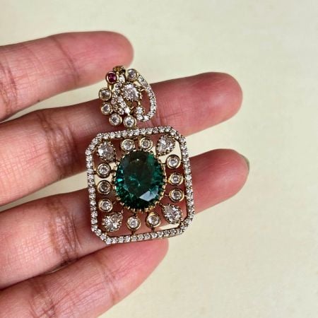 Handmade Emerald Green Pendant Set with Stud Earrings